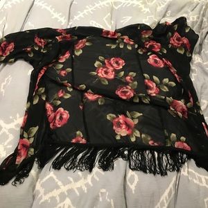Floral short sleeved kimono cardigan